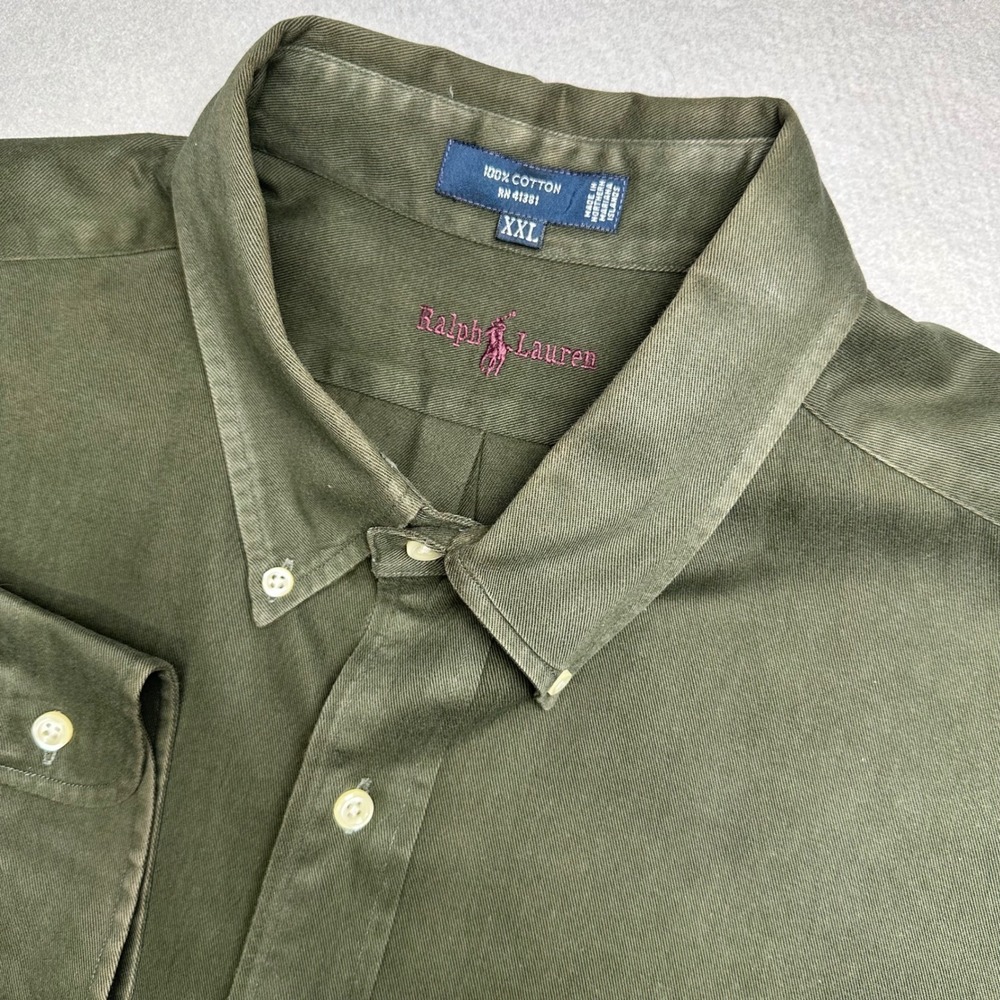 Ralph Lauren The Blaire Button Down Mens XXL Olive Green Cotton Twill Shirt